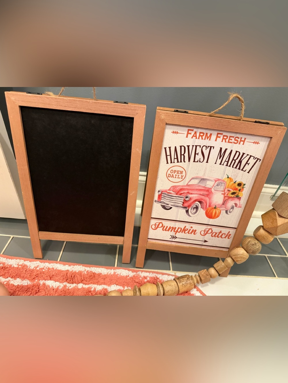 Harvest Market Pumpkin Patch Pink Truck Wooden Sign Set chalkboard